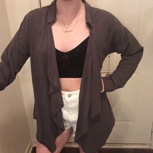 NWT Charcoal Gray Draped Cardigan with Collar